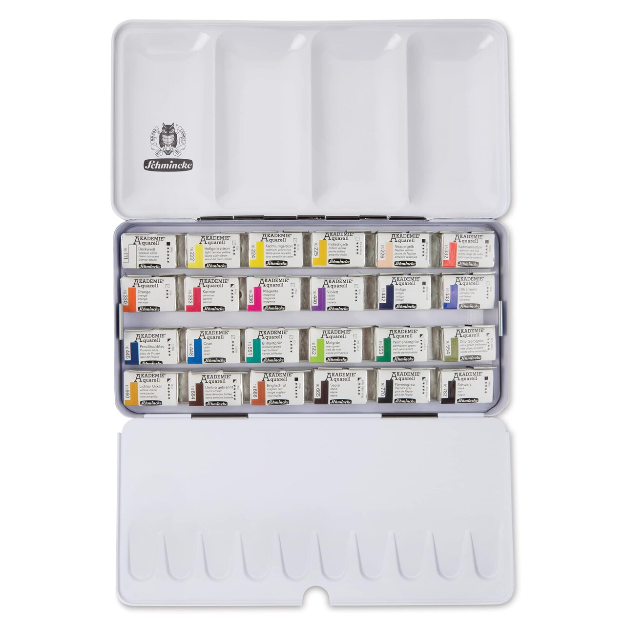 Schmincke Akademie Aquarell Watercolor Pans - Set of 24, Metal Case, Full Pans